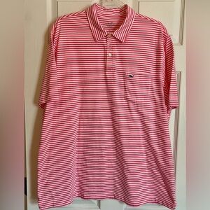 VINEYARD VINES Men's Classic Fit Coral Pink and White Striped Polo Shirt Size XL